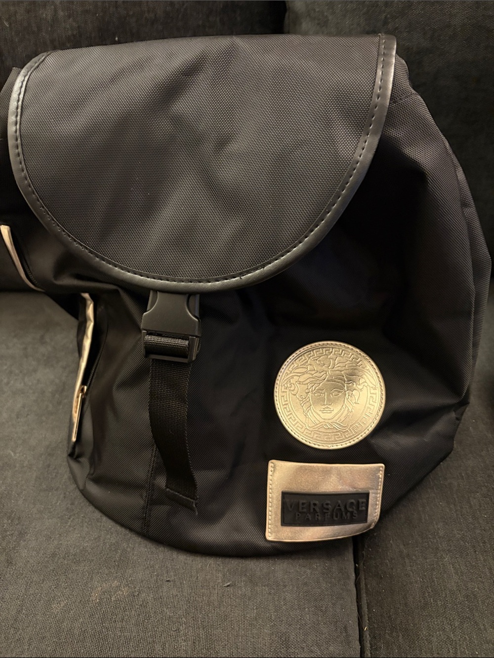 Versace Jeans Collection Black Backpack with Gold Medusa Emblem